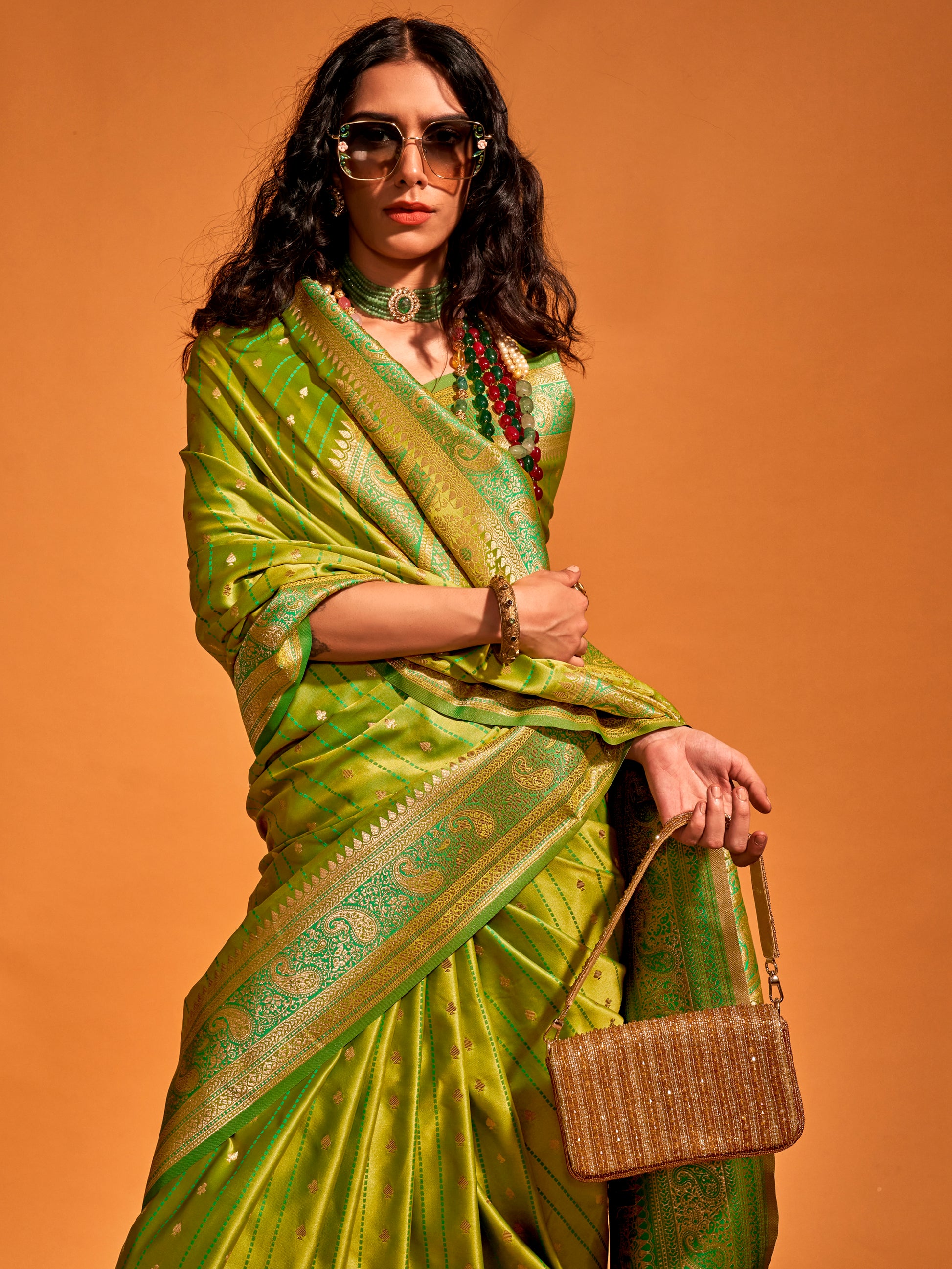 Alluring Light Green Zari Weaving Satin Festive Wear Saree With Blouse