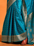 Charming Blue Zari Weaving Satin Reception Wear Saree With Blouse