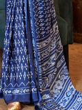 Wonderful Royal Blue Digital Printed Satin Function Wear Saree