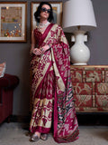 Stunning Cream Digital Printed Satin Traditional Saree With Blouse
