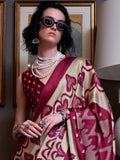 Stunning Cream Digital Printed Satin Traditional Saree With Blouse