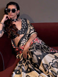 Lovely Cream Digital Printed Satin Casual Wear Saree With Blouse