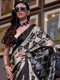Lovely Cream Digital Printed Satin Casual Wear Saree With Blouse