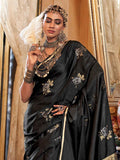Glamorous Black Zari Weaving Satin Traditional Saree With Blouse
