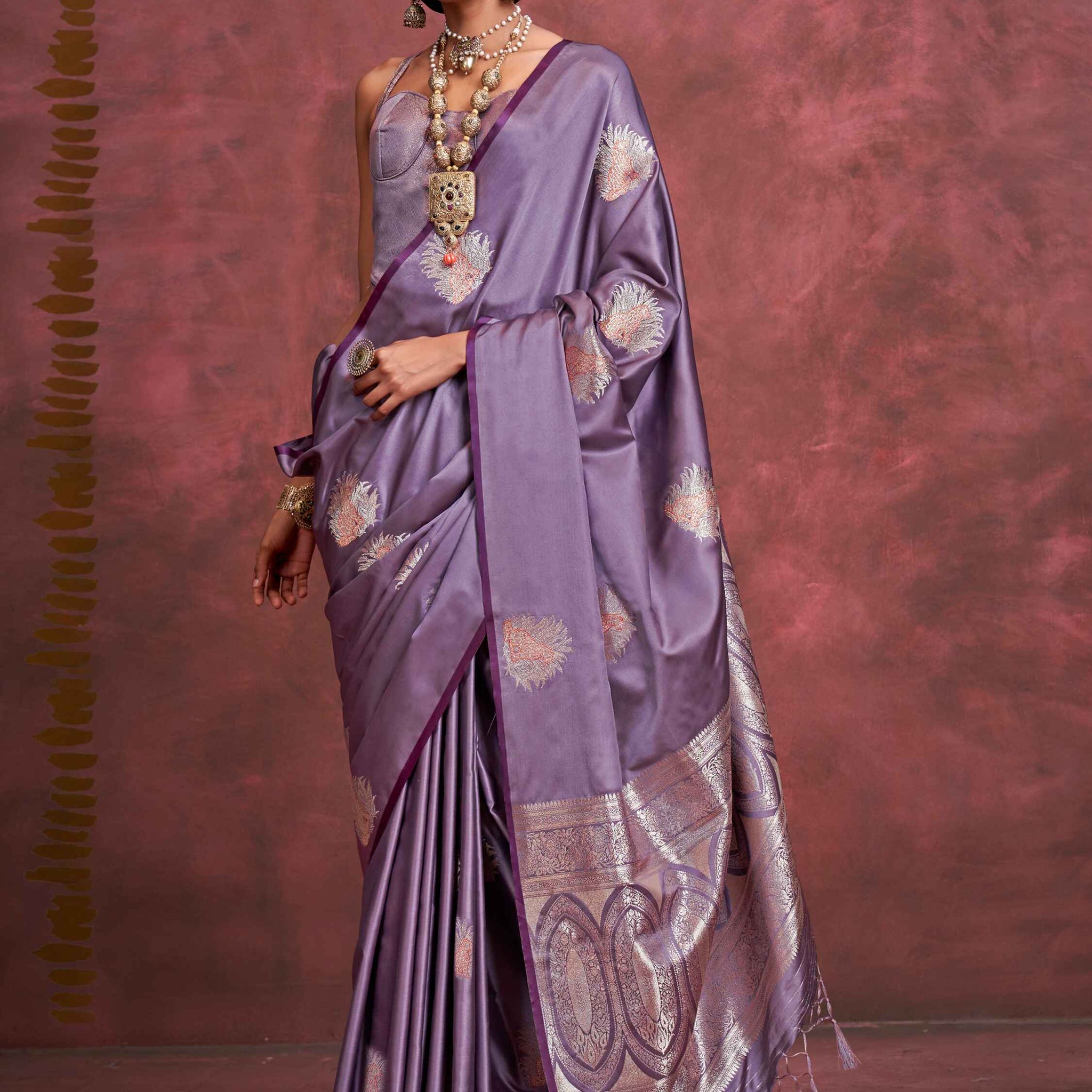 Alluring Purple Zari Weaving Silk Banarasi Saree With Blouse