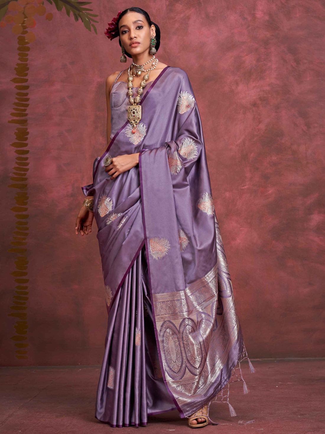 Alluring Purple Zari Weaving Silk Banarasi Saree With Blouse