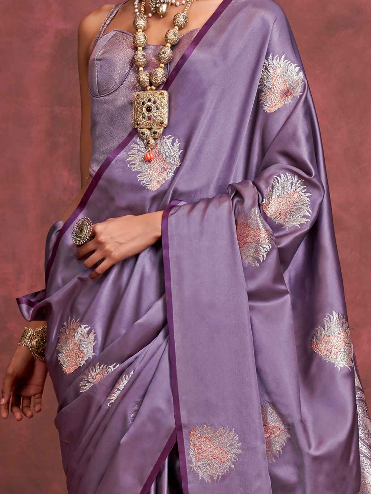 Alluring Purple Zari Weaving Silk Banarasi Saree With Blouse