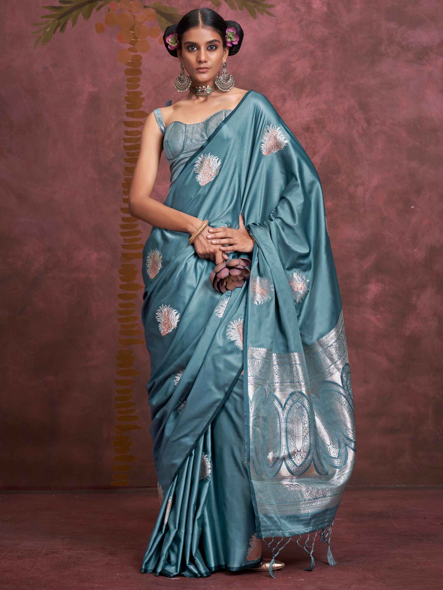 Glamorous Teal Blue Zari Weaving Silk Function Wear Saree With Blouse