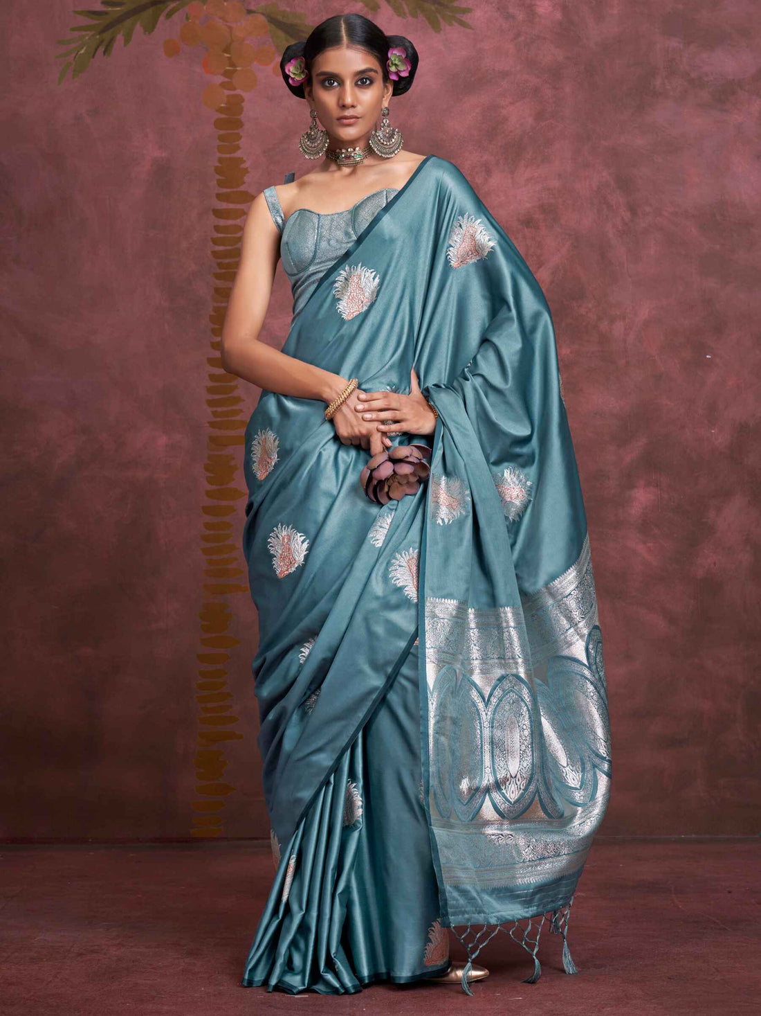 Glamorous Teal Blue Zari Weaving Silk Function Wear Saree With Blouse
