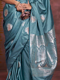 Glamorous Teal Blue Zari Weaving Silk Function Wear Saree With Blouse
