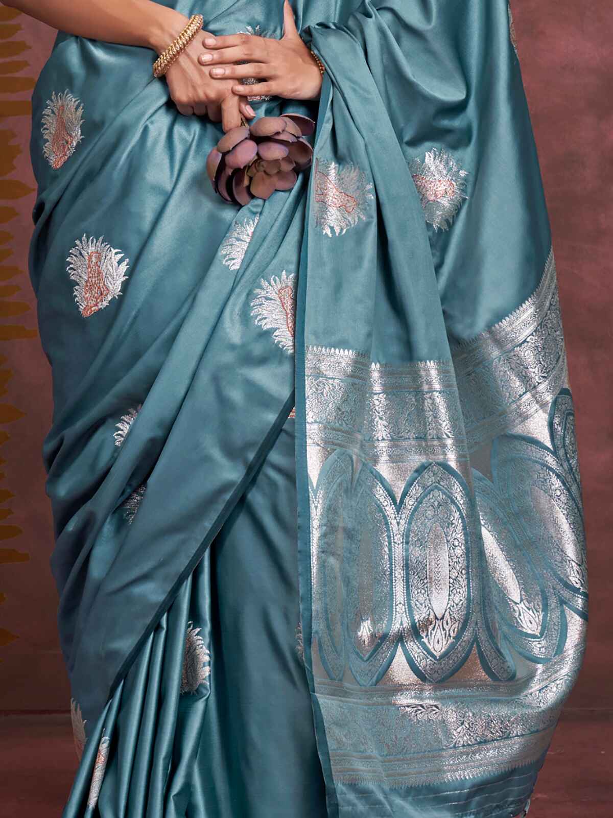 Glamorous Teal Blue Zari Weaving Silk Function Wear Saree With Blouse