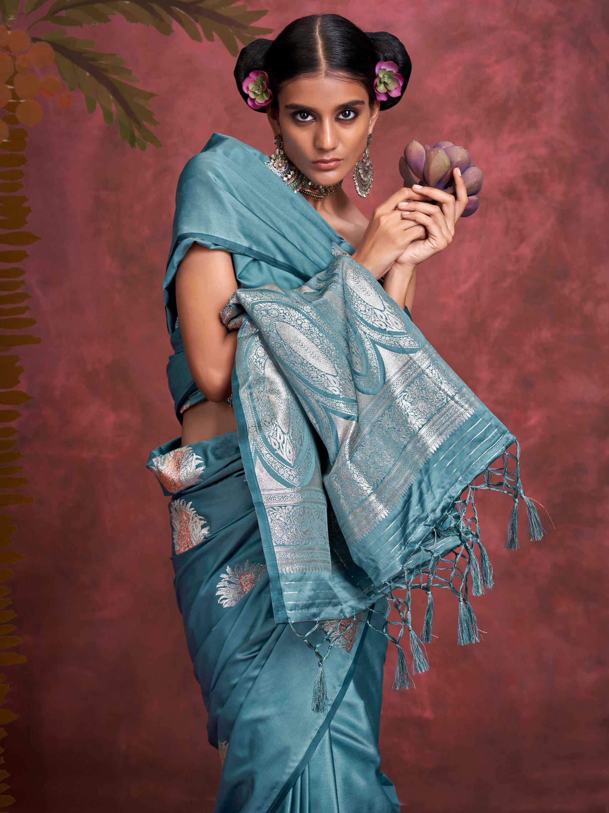 Glamorous Teal Blue Zari Weaving Silk Function Wear Saree With Blouse