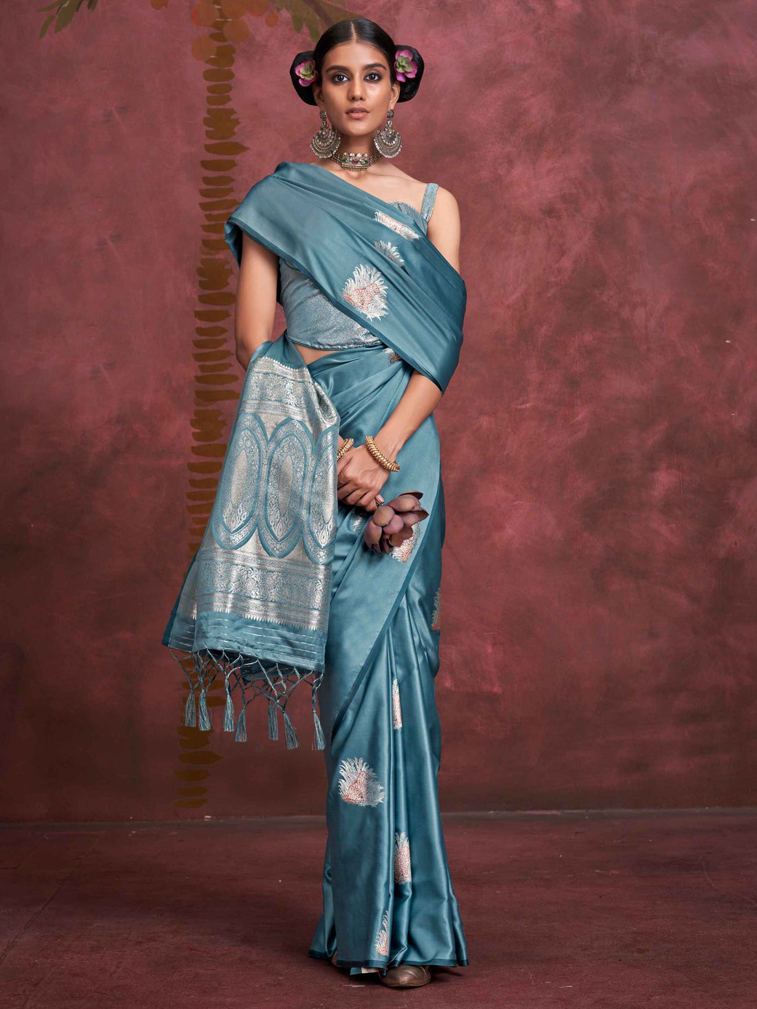 Glamorous Teal Blue Zari Weaving Silk Function Wear Saree With Blouse