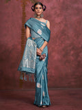 Glamorous Teal Blue Zari Weaving Silk Function Wear Saree With Blouse