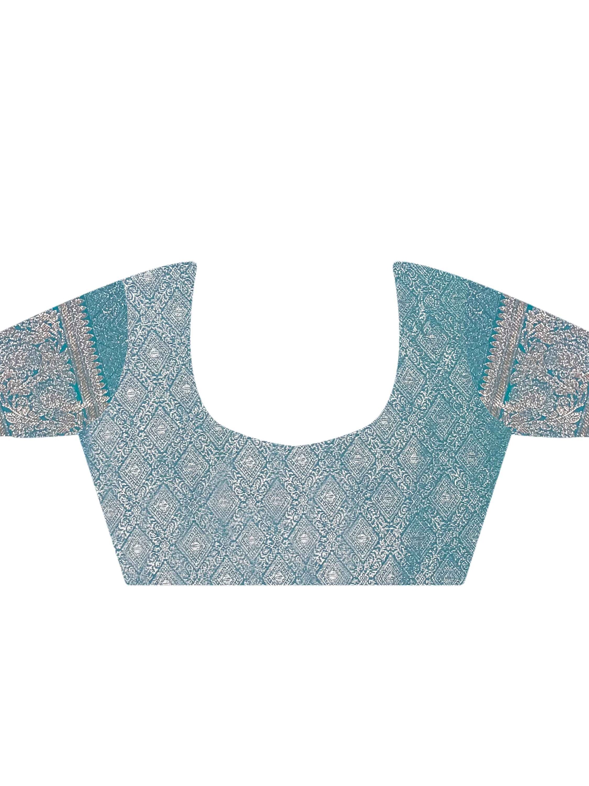 Glamorous Teal Blue Zari Weaving Silk Function Wear Saree With Blouse