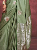 Enchanting Olive Green Zari Weaving Silk Banarasi Saree With Blouse