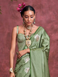 Enchanting Olive Green Zari Weaving Silk Banarasi Saree With Blouse