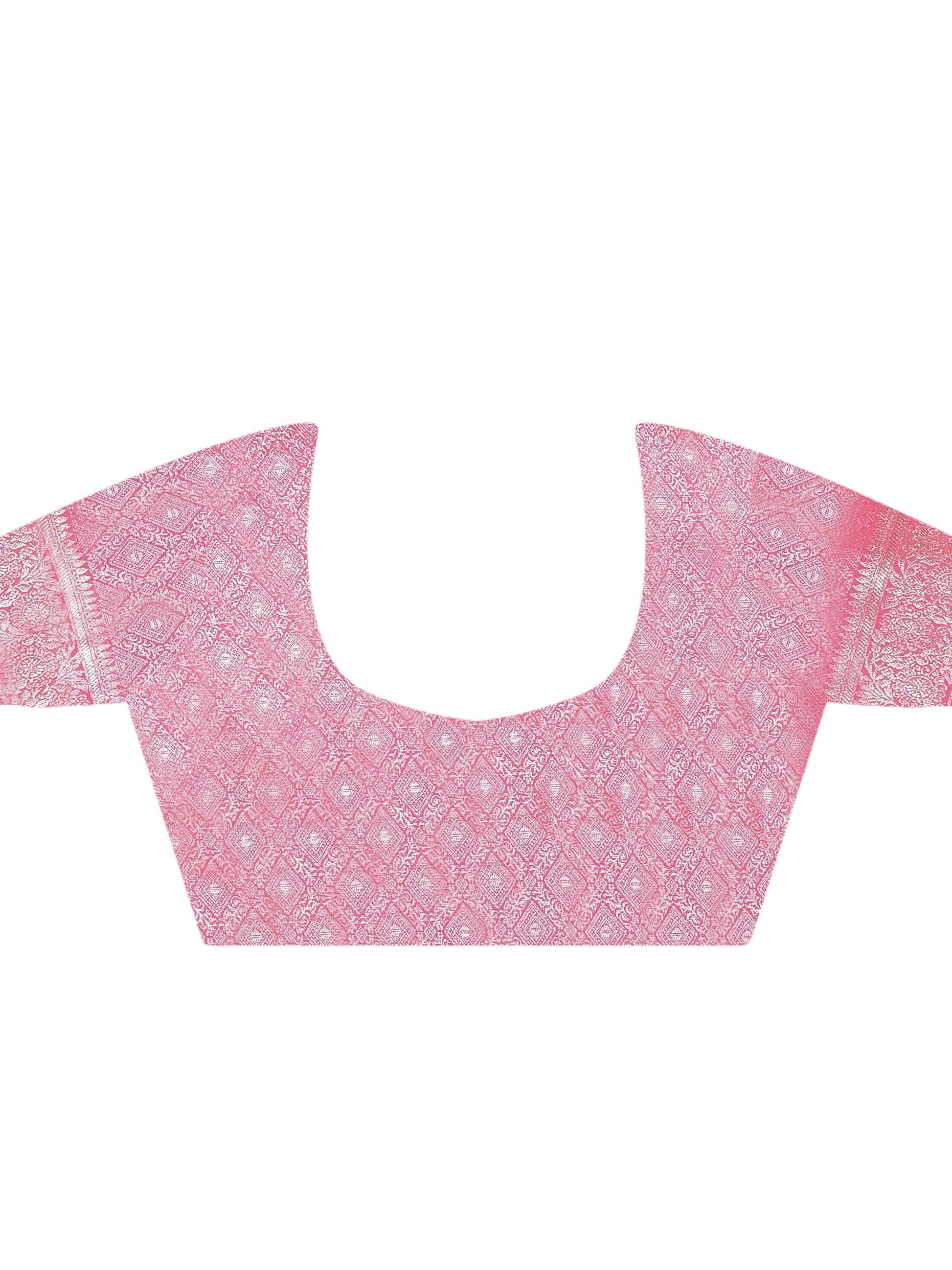 Alluring Pink Zari Weaving Silk Traditional Saree With Blouse