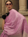 Alluring Pink Handloom Weaving Party Wear Satin Saree With Blouse