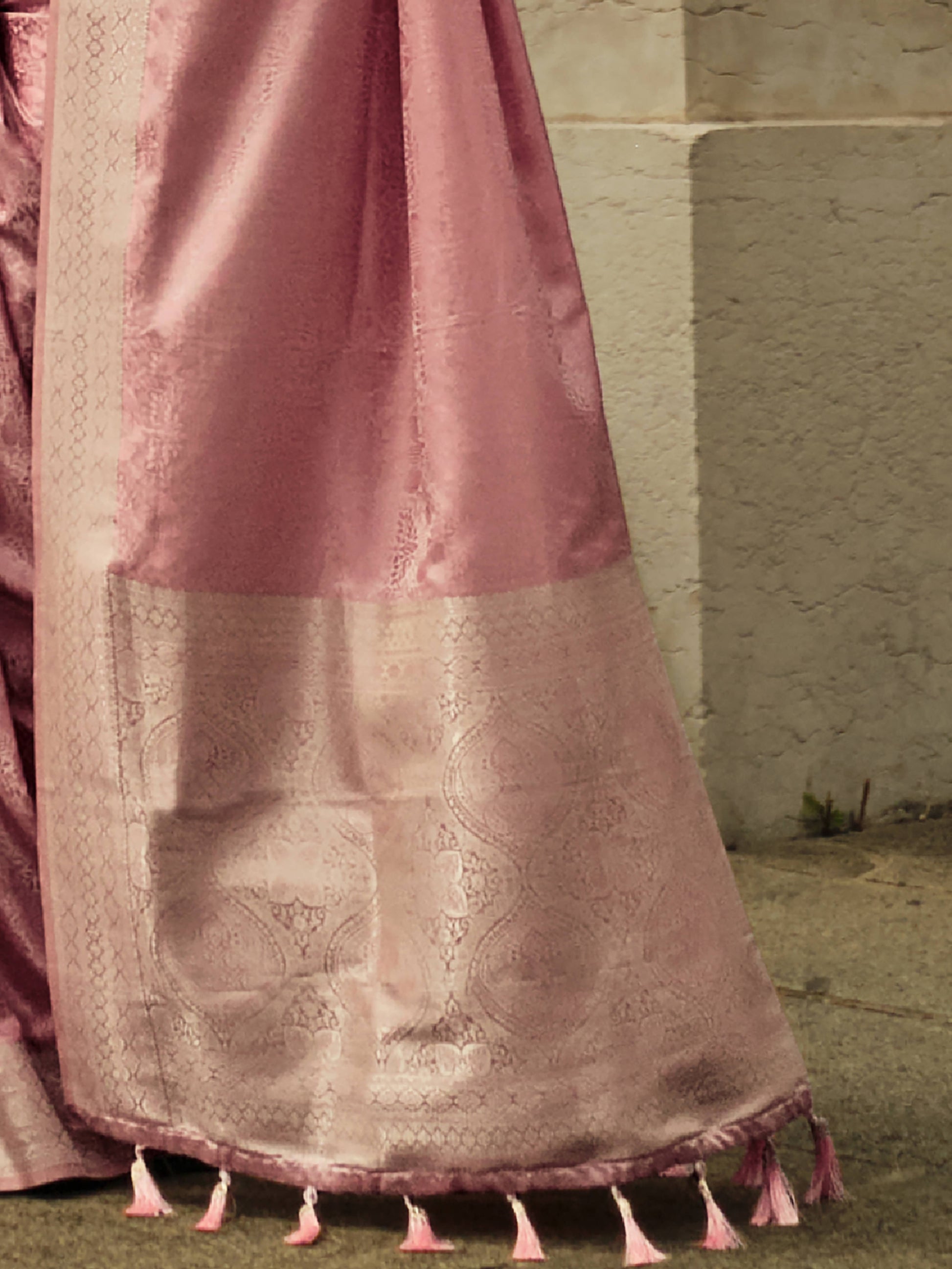 Enticing Light Coral satin Festive Wear Saree With Blouse
