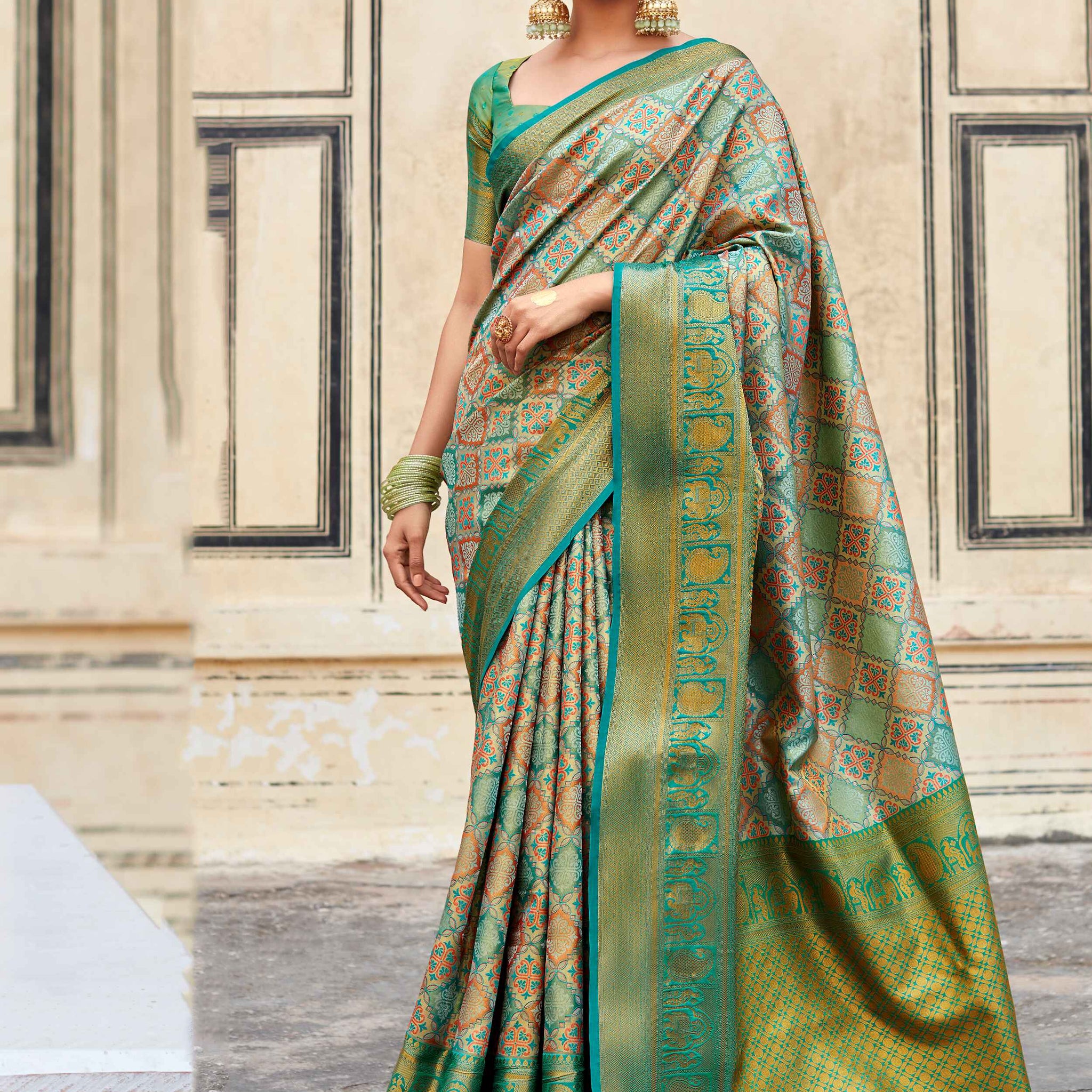 Alluring Green Zari Weaving Silk Festive Wear Saree With Blouse