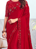 Wonderful Red Sequins Chiffon Wedding Wear Saree With Blouse