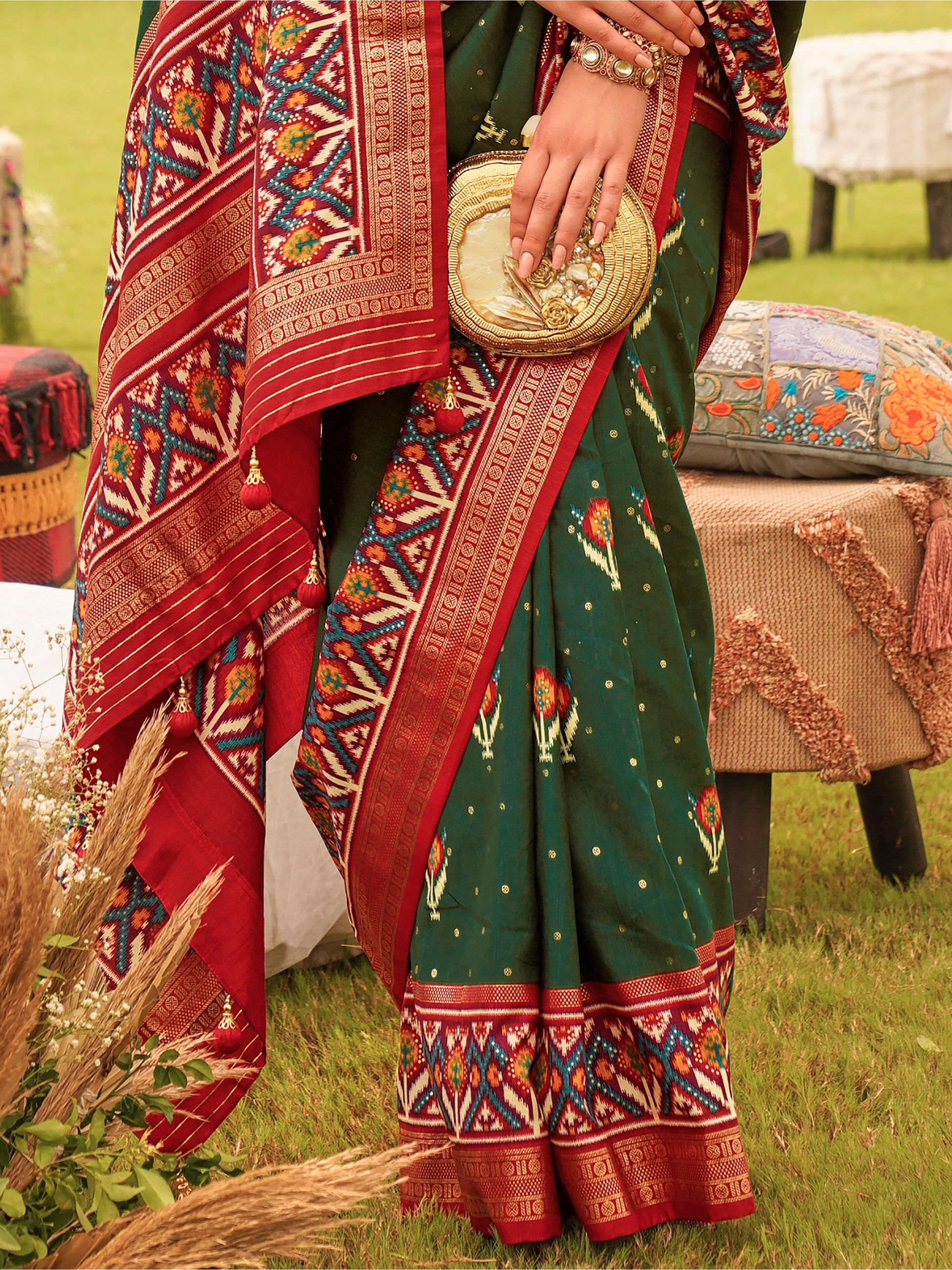 Dazzling Green Patola Printed Silk Engagement Wear Saree With Blouse