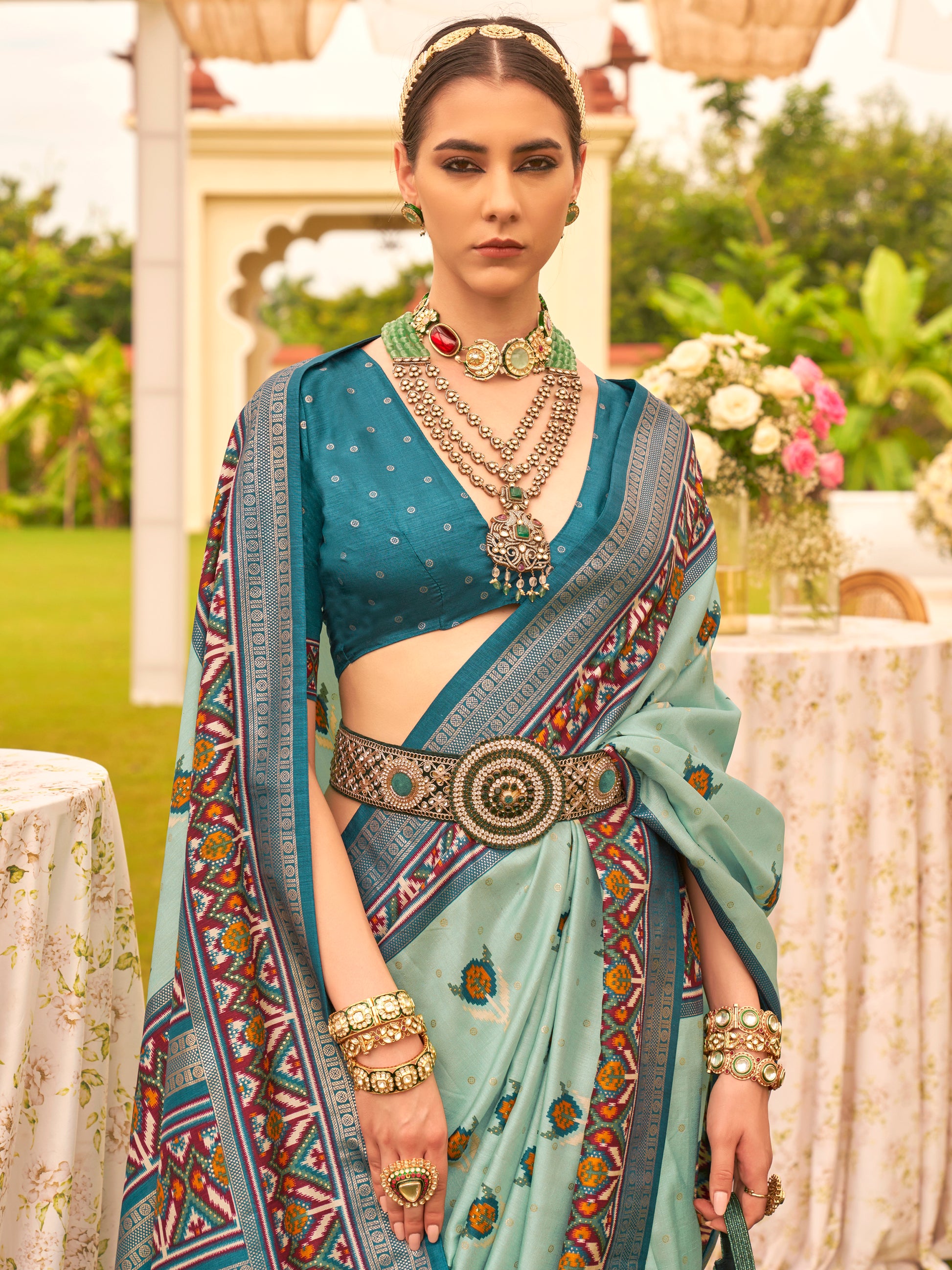 Enchanting Sea Green Patola Printed Silk Reception Wear Saree