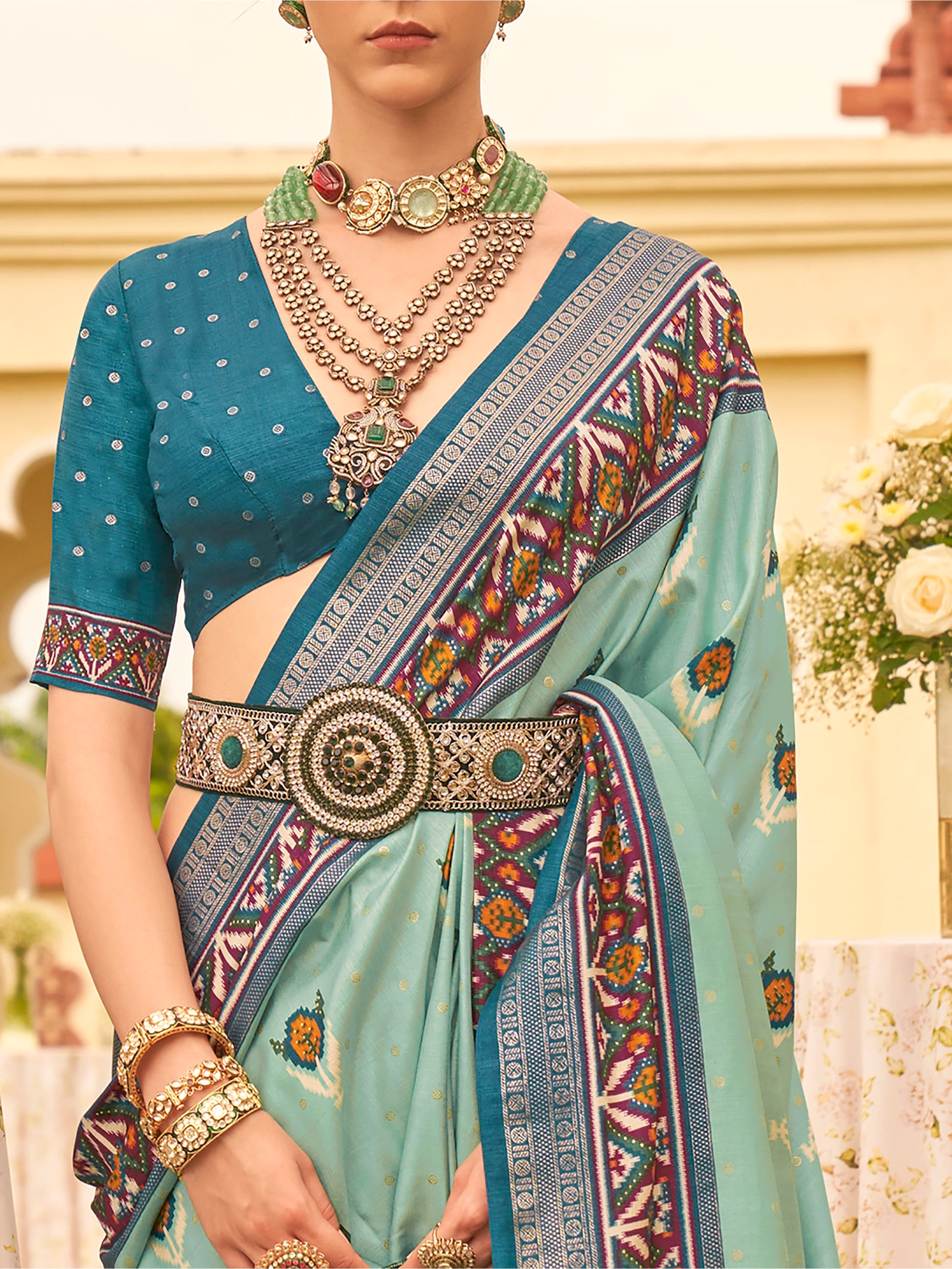 Enchanting Sea Green Patola Printed Silk Reception Wear Saree