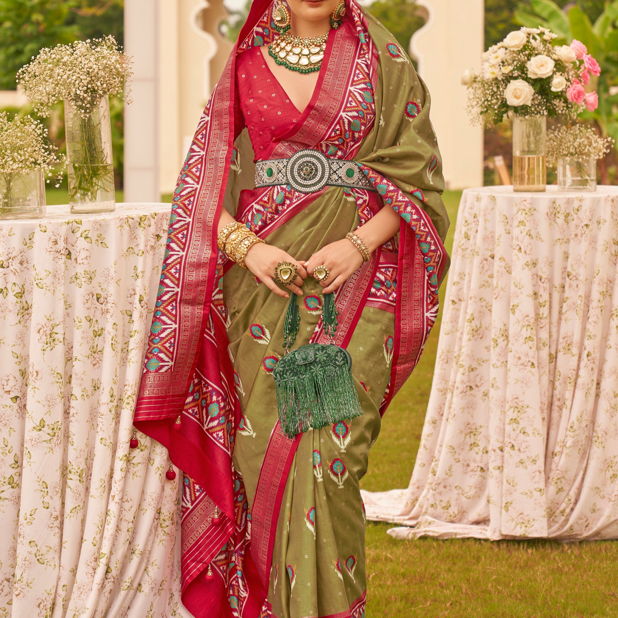 Appealing Green Patola Printed Silk Traditional Saree With Blouse