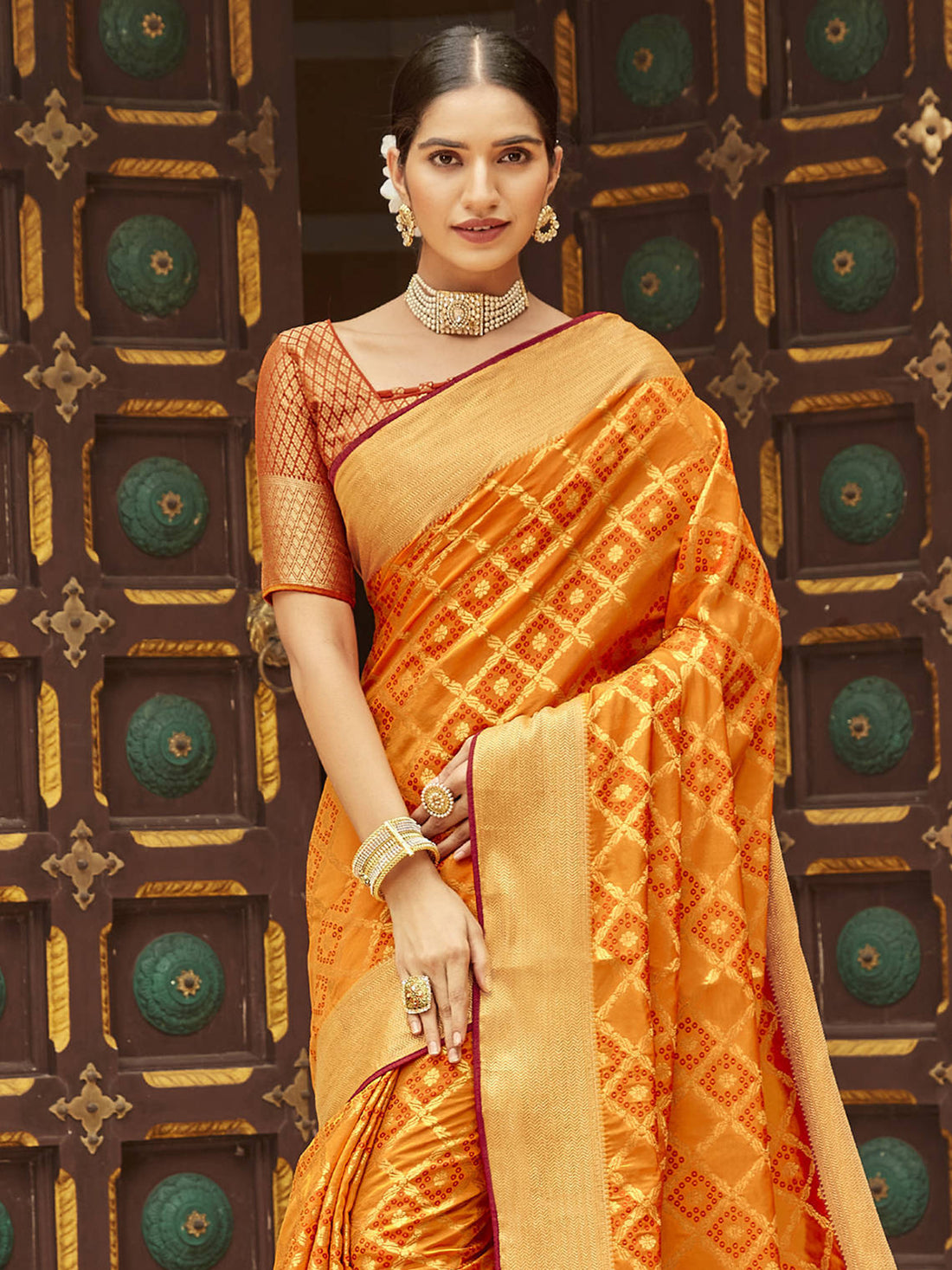 Awesome Orange Zari Weaving Silk Traditional Saree With Blouse