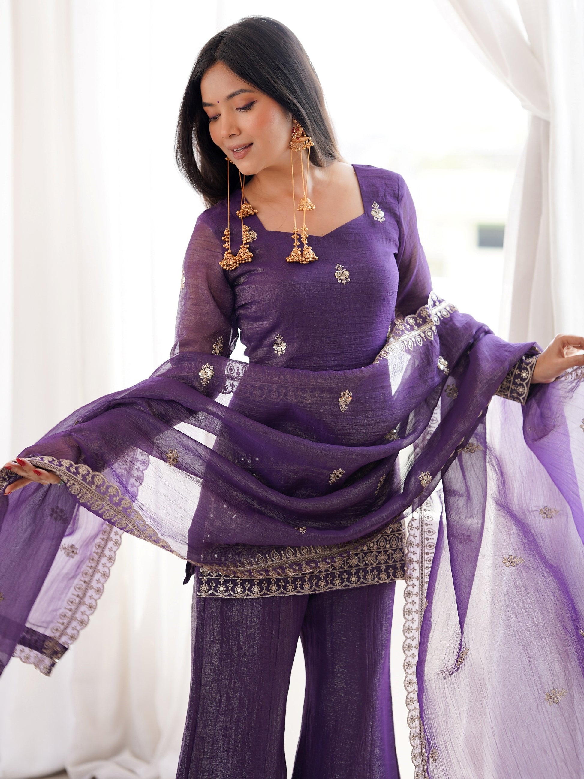 Dazzling Wine Zari Work Silk Festival Wear Suit With Dupatta