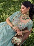 Attractive Sky Blue Stone Work Silk Engagement Wear Lehenga Choli 