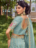 Attractive Sky Blue Stone Work Silk Engagement Wear Lehenga Choli 