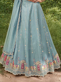 Attractive Sky Blue Stone Work Silk Engagement Wear Lehenga Choli 