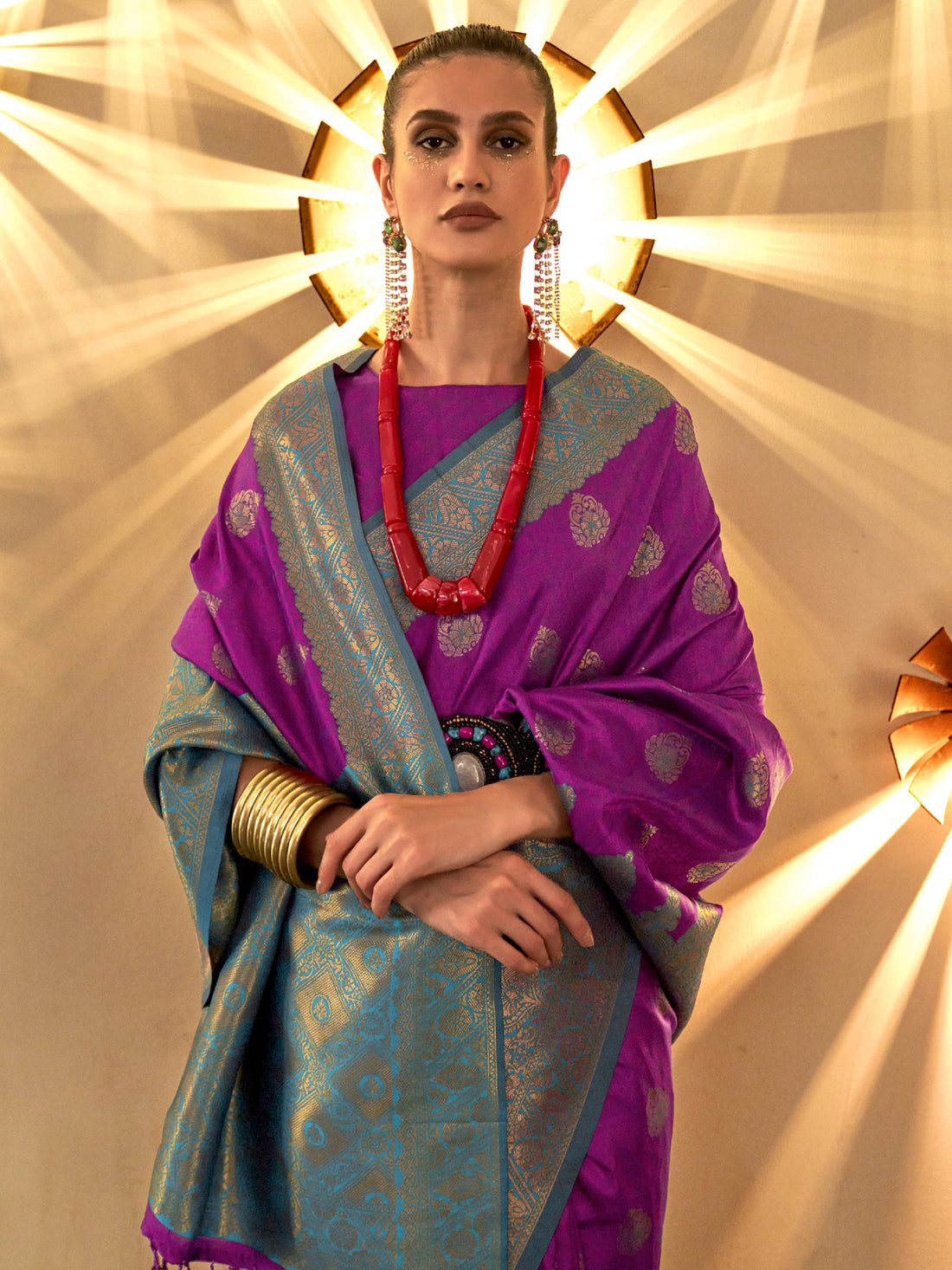 Fascinating Purple Woven Silk Wedding Wear Saree With Blouse