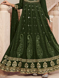 Gorgeous Green Embroidered Georgette Wedding Wear Gown