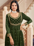 Gorgeous Green Embroidered Georgette Wedding Wear Gown