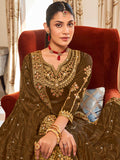 Attractive Mahendi Green Embroidered Vichitra Festival Wear Salwar Suit