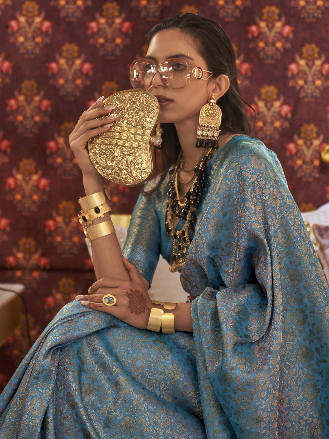 Amazing Teal Blue Woven Silk Wedding Wear Saree With Blouse