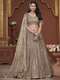 Amazing Golden Jarkan Work Net Wedding Lehenga Choli With Dupatta