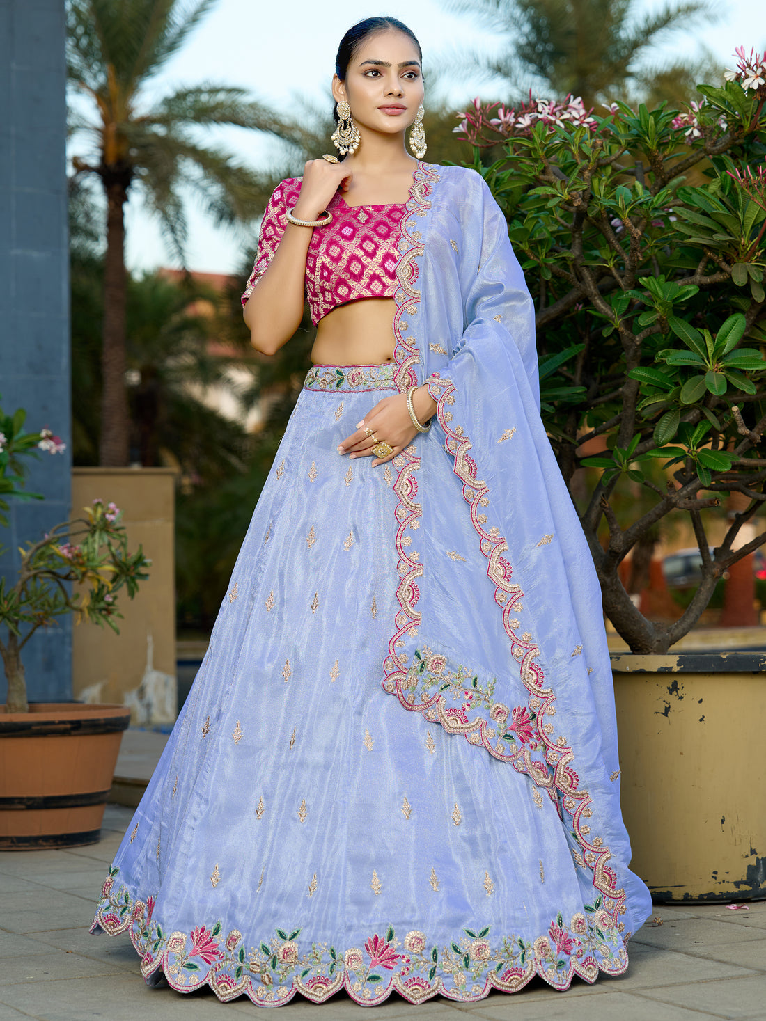 Amazing Light Blue Sequins Viscose Wedding Wear Lehenga Choli