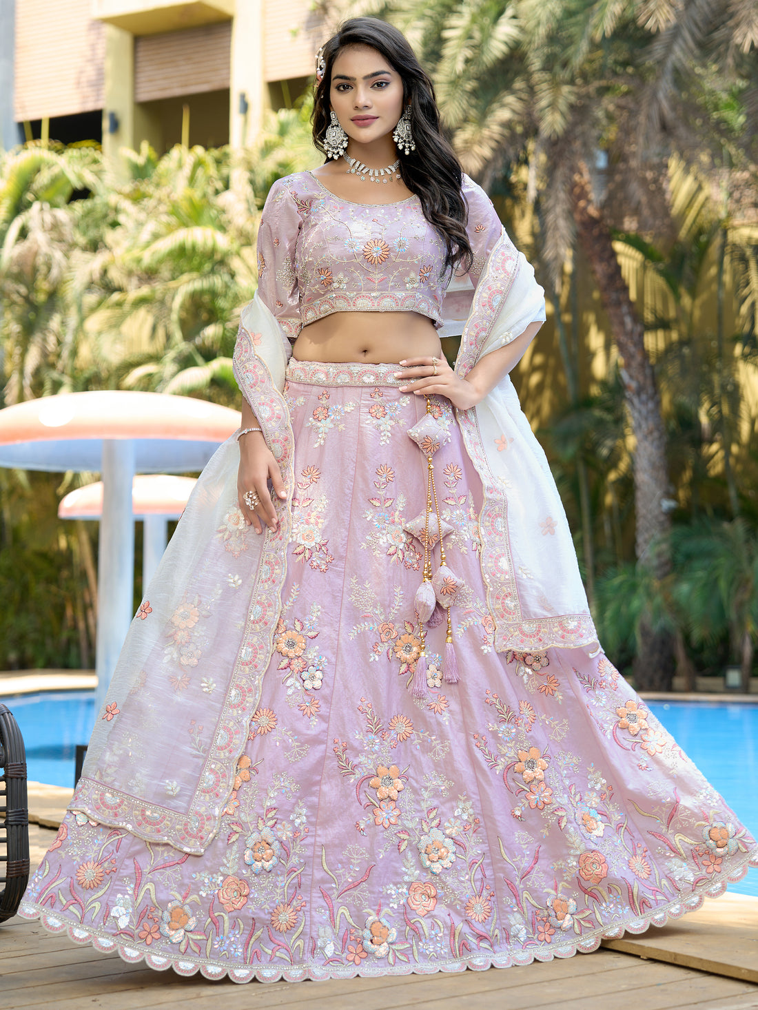 Alluring Light Purple Sequins Silk Engagement Wear Lehenga Choli