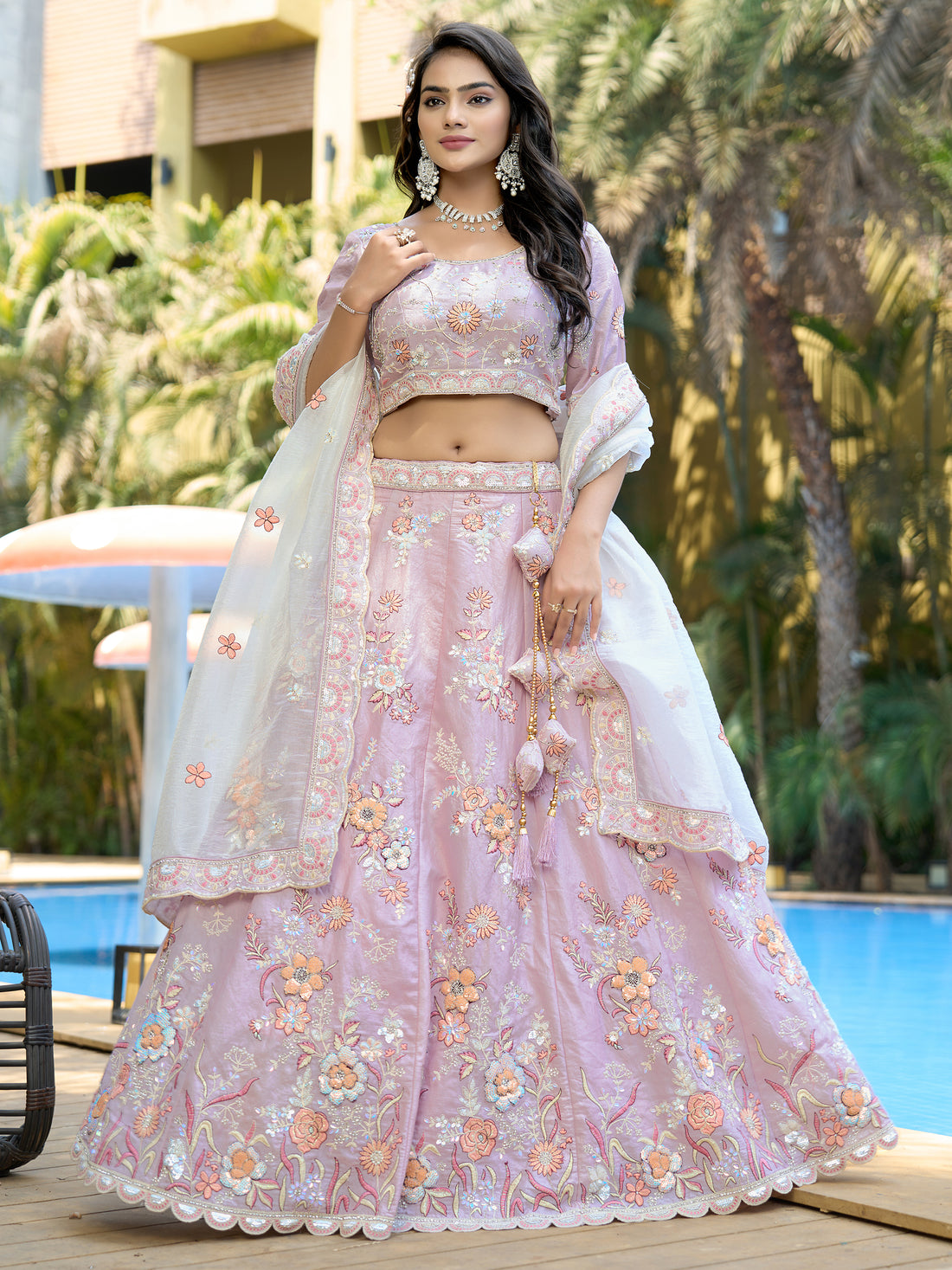 Alluring Light Purple Sequins Silk Engagement Wear Lehenga Choli