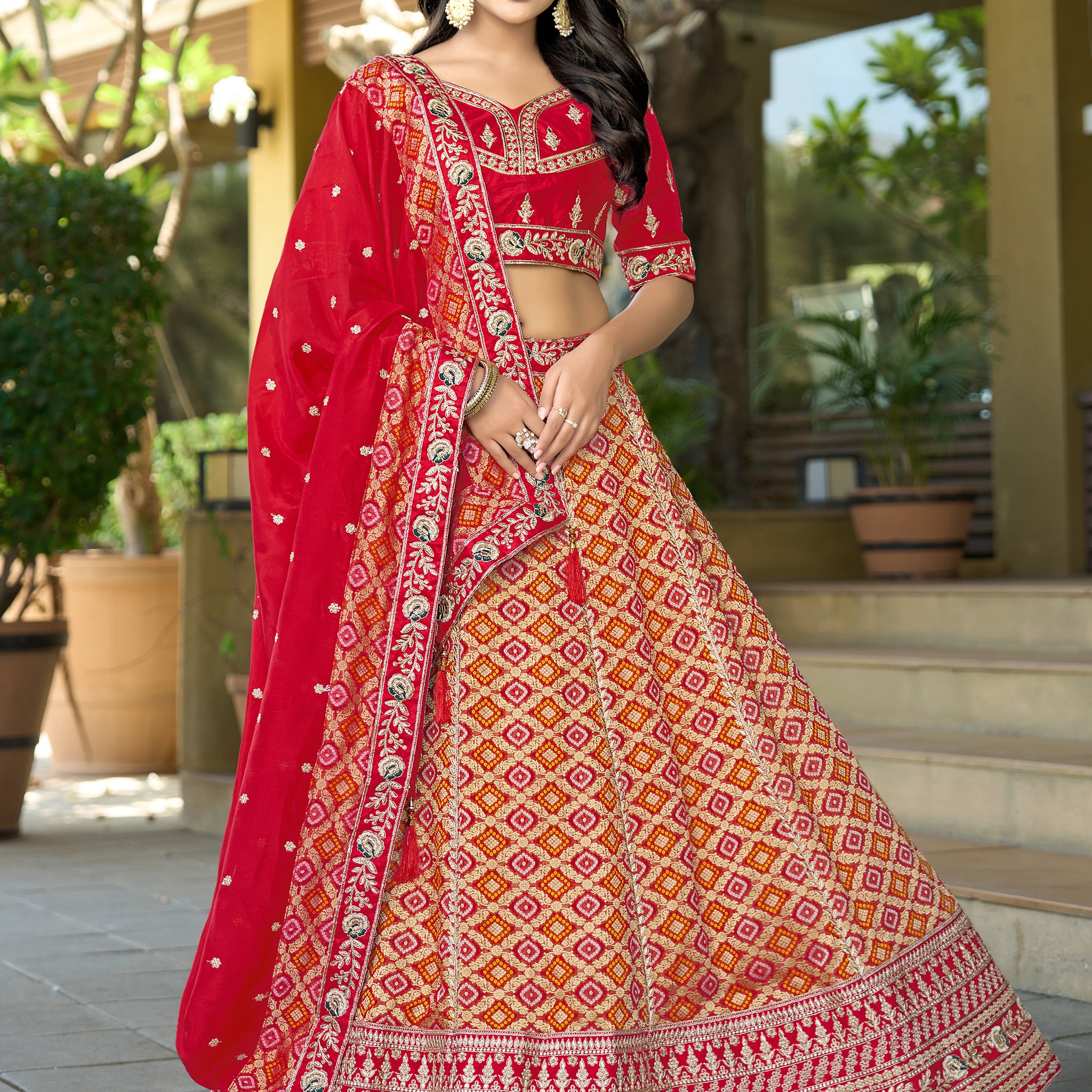 Mesmerizing Red Zari Weaving Silk Bridal Lehenga Choli With Dupatta