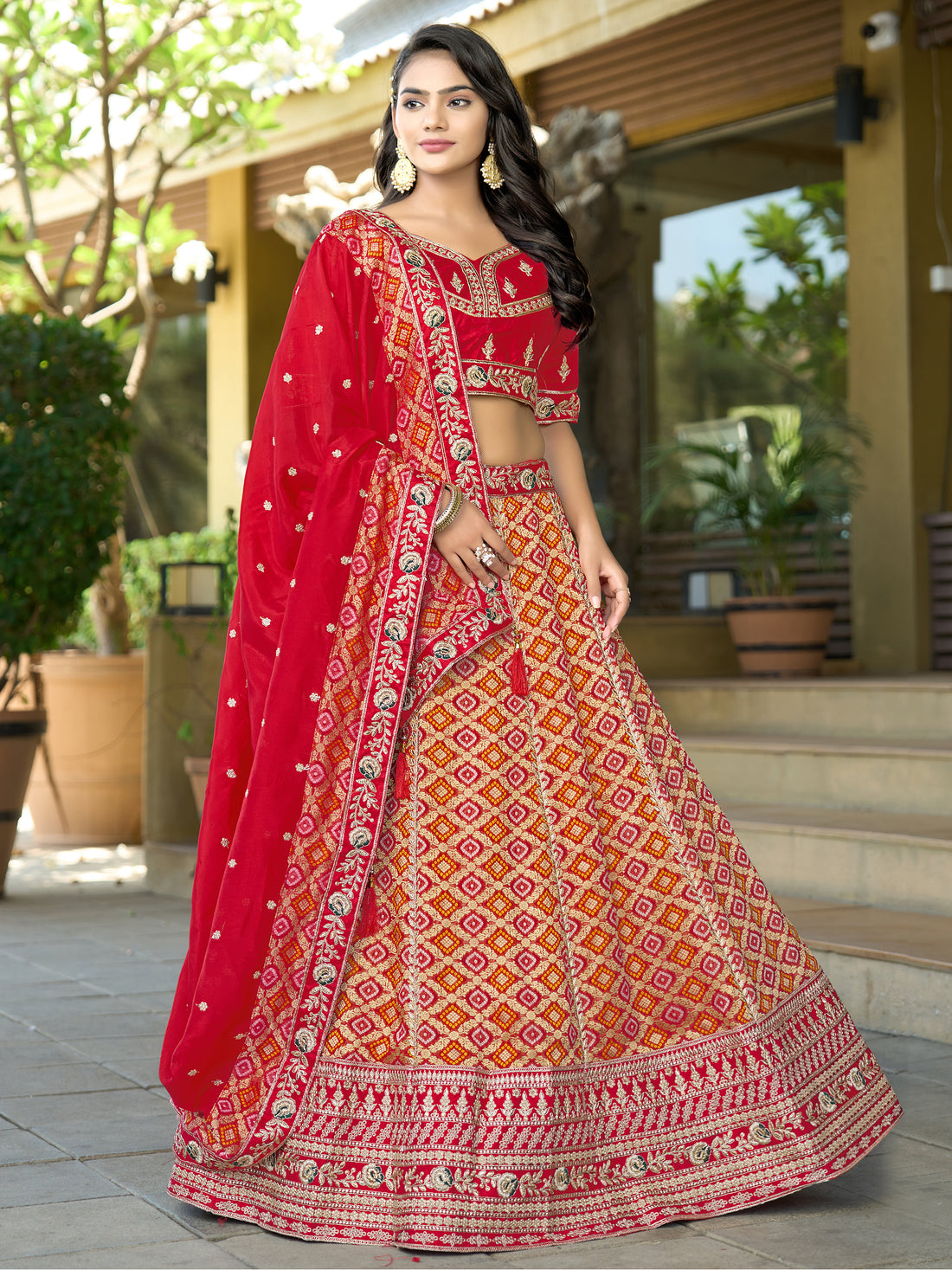Mesmerizing Red Zari Weaving Silk Bridal Lehenga Choli With Dupatta