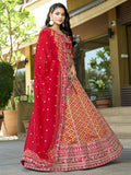 Mesmerizing Red Zari Weaving Silk Bridal Lehenga Choli With Dupatta