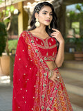 Mesmerizing Red Zari Weaving Silk Bridal Lehenga Choli With Dupatta