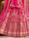 Classic Rani Pink Zarkan Embroidery Silk Bridal Lehenga Choli With Double Dupatta