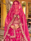 Classic Rani Pink Zarkan Embroidery Silk Bridal Lehenga Choli With Double Dupatta